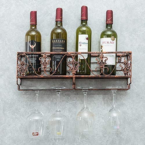 OUSIKA Wine Racks,Wine Lovers/Wall Mounted Metal Wine Rack Rustic Wine Shelf Stem Glass Holder & Wine Cork Storage Wine Glass Rack Hanging -Wall