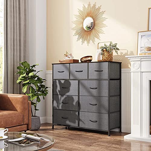 LIUZH 9-Drawer Dresser Fabric Storage Tower For Bedroom Nursery Entryway Closets Tall Chest Organizer Unit With Steel Frame