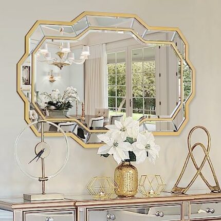 Autdot Gold Mirrors for Wall Decor, Large Living Room Mirror with Beveled Glass, Modern Decorative Mirror for Bathroom, Entryway, Dining Room 36'
