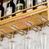Golden Metal and Black Wood Board Wine Rack Wall Mount, Wall Floating Shelves for Restaurants Bars Kitchen, Wine Glass/Bottle Rack Wine Stemware