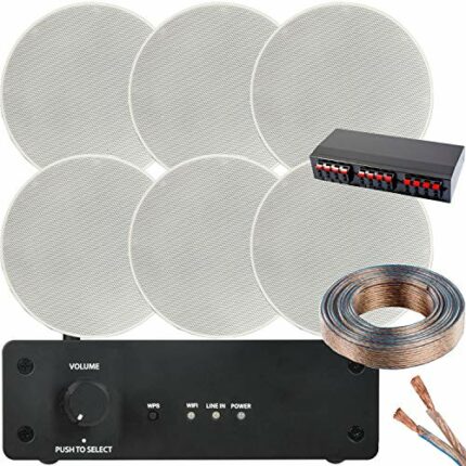 3 Zone Wi-Fi Streaming Speaker Kit – Stereo Amplifier & 6x 70W Low Profile Ceiling Speakers – Wireless Background Music Sound System – Café, Rest