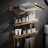 VERDDE Solid Wood Walnut Towel Rack Bathroom Towel Rack Bathroom Shelf Brushed Gold Bathroom Hanging Rod Wall Hanging Set