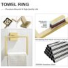 TQKAG Brushed Gold Towel Ring Bathroom Hand Towel Holder Stainless Steel Square Towel Bar Hangers Wall Mounted