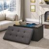 YITAHOME Storage Ottoman,Tufted Faux Leather Foldable Bench,Holds up to 300 kg,Footstool Storage Box with Lids for Kids Toys, Bedroom, Hallway, L