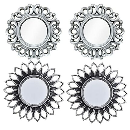 ZEXUIRU Small Mirrors Wall Décor Set of 4 | Silver Round Mirrors for Room & Home Decor | Accent Mirrors Wall Art for Living Room, Bedroom & Dinni