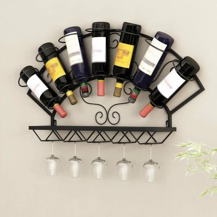 LUKEO Wine Rack Wall Hanging Wall Rack Personality Support European Retro Wrought Iron Display Cabinet