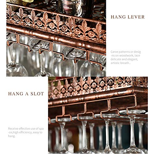 PIBM Bar Fashion Creative Wine Glass Rack Suspension Wine Rack Ceiling Wine Bottle Rack European Style Goblet Holder Ktv J1022, Copper , L60×W35c