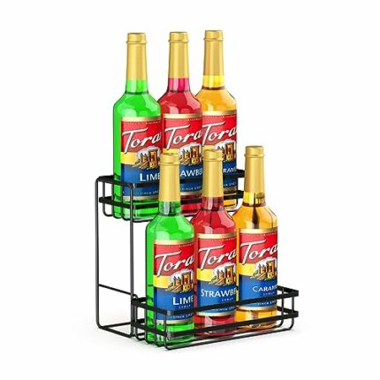 KORRTFID 6 Bottle Coffee Syrup Organizer,2 Tier Coffee Syrup Bottle Stand for Coffee Bar,Countertop Freestanding Tabletop Liquor Wine Rack,Storag