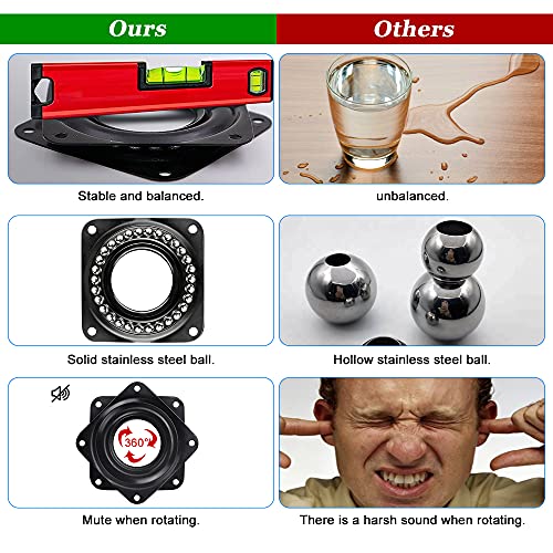 STCRERAG 4 PCS Square Rotating Swivel Plate Black Lazy Susan Turntable Bearing Bar Stool Swivel Plate Replacement 360 Degrees Rotating Tray with