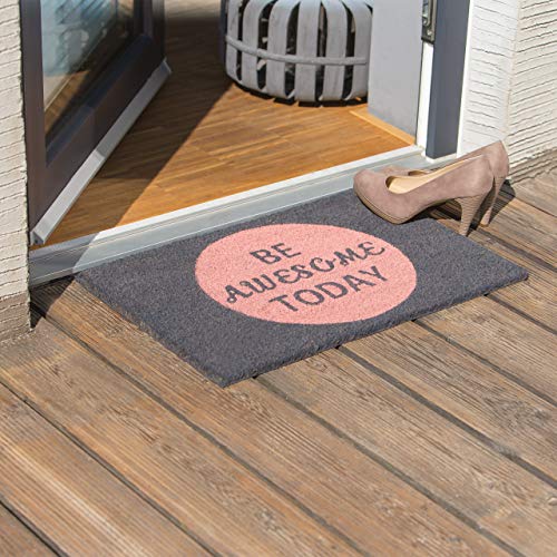 Relaxdays Coir Doormat Coconut Fibre Floor Mat "Be Awesome Today" Welcome Mat 40 x 60 cm, Anti-Slip PVC Underside, Pink