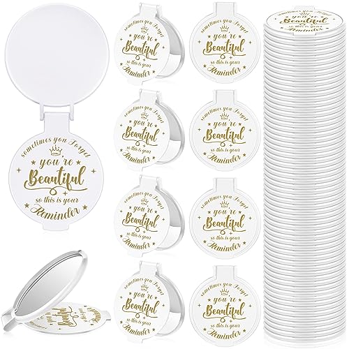 Gulfmew 2.76 Inch 36 Pcs Inspirational Compact Mirror Bulk Round Makeup Glass Mirror Personal Purse Pocket Mini Mirror Gifts for Women Girls Cowo