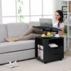 Emall Life Functional Swivel Bedside Table Adjustable Wooden Nightstand with Drawers, Wheels and Open Shelf (Black Walnut)