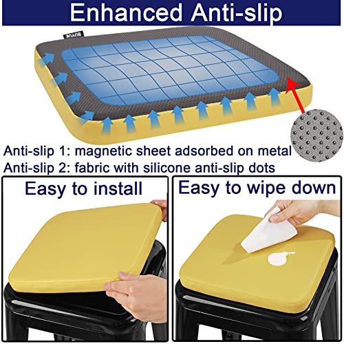 BUYUE Enhanced Anti-Slip Magnetic Bar Stool Cushion 1 Piece, Luxury PU Leather Waterproof Small Seat Cushion for Café Bistro Stackable Metal Stoo