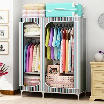 LUKEO Portable Wardrobe Foldable Bedroom Children's Living Room Dormitory Room Rental Room Clothes Storage Cabinet Dustproof