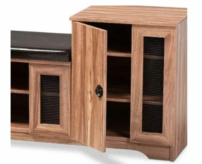 WALNUT Foyer Hallway Shoe Cabinet Upholstered 2-Door Wood Shoe Storage Bench with Cabinet Shoe Rack Home Furniture