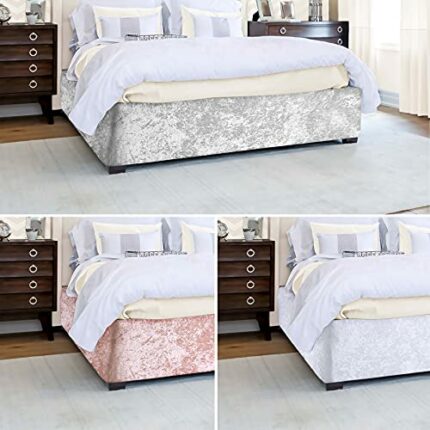 Divan Bed Base Frame Cover Wrap Valance, Crushed Velvet, Silver Grey, Blush Pink, White, (0559) (Silver Grey, Double)