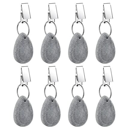 Tablecloth Weights Hangers, Tablecloth Pendant Stone Table Cover Weights with Metal Clips for Outdoor Party Picnic Table Decoration (Grey, 8pcs)
