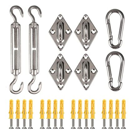 Yeahmart Heavy Duty Sun Shade Sail Fixing Kit for Garden Triangle and Square, Rectangle, 304 Stainless Steel Sun Shade Sail Fixing Hardware Acces