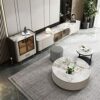 N/A Coffee Table TV Cabinet White Black Vertical Texture Led Lamp Glass Door Home Furniture Set (Color : Argento, Size : Light Grey)