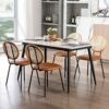 Farini Bar Stools Set of 4, Handwoven Rattan Back Industrial Modern Counter Height Dining Chairs with Faux Leather Seats