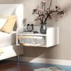 blingworld Floating Mirror Nightstand,White Bedside Table,Small Night Stand,Modern End Table with Drawer,Silver with Mirror Drawer,Side Table Wal