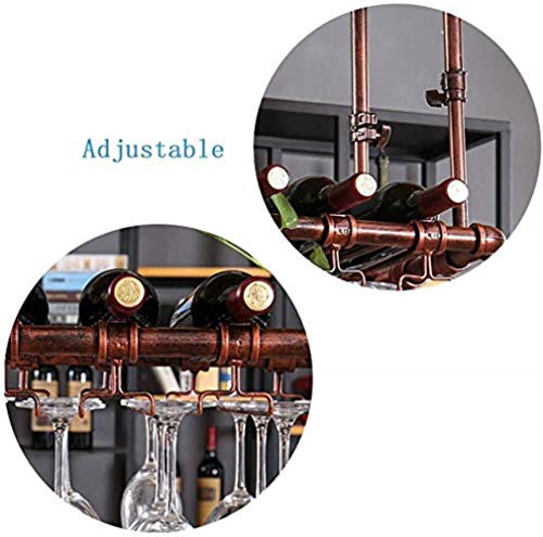 NEOCHY Wine Rack Ceiling Mounted Hanging Wine Bottle Holder Metal Wrought Iron Wine Glass Holder Height Adjustable