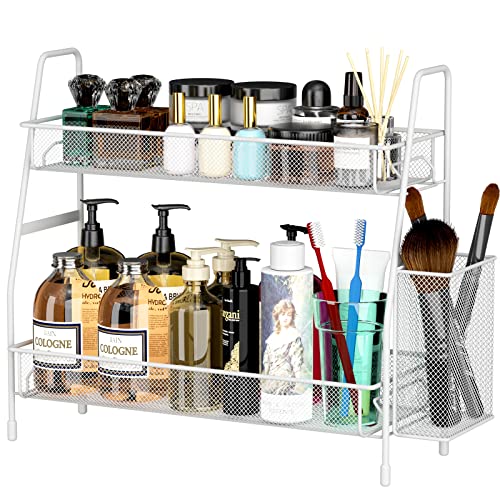 EKNITEY Bathroom Countertop Organiser Shelf - 2 Tier Counter Spice Rack Metal Makeup Rack Small Perfume Organiser for Sink/Bedroom/Living room/Ki
