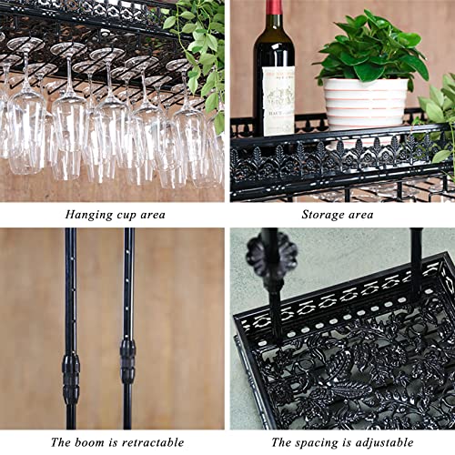 Ceiling Wine Racks | Hanging Wine Glass Holder | Vintage Wine Bottle Holder | Rustic Wall Mounted Stemware Holder| Adjustable Height