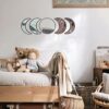 Acrylic Moon Phase Mirror, 5 Pieces Nordic Style Wood Decorative Mirror Moon Phase Mirror Bedroom Acrylic Mirror, Scandinavian Natural Decor 3D M