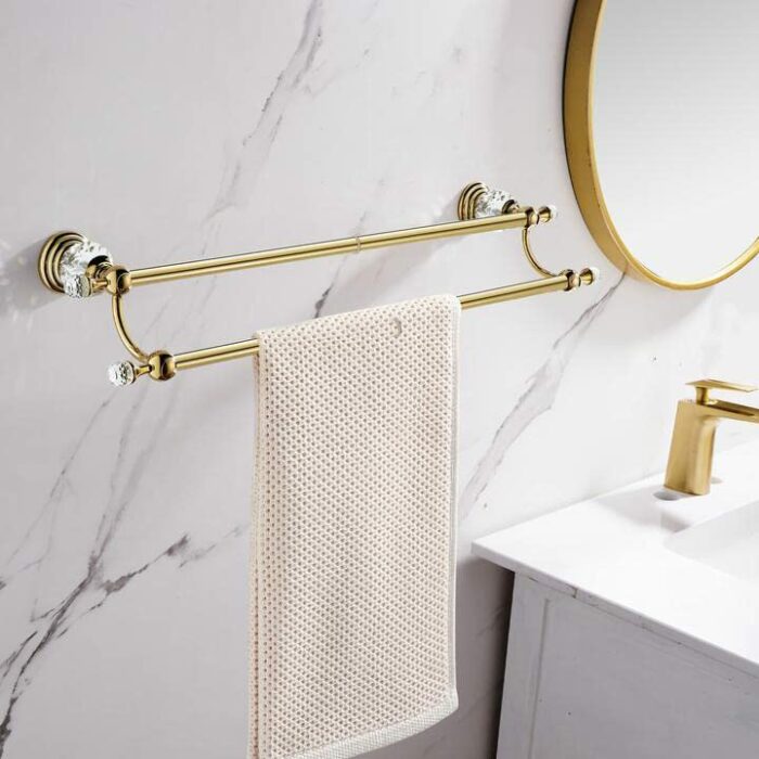 WINCASE Crystal Towel Holder Double, Adjustable Gold Towel Bar 18 to 30 Inch, Towel Rack Rail for Bathroom Wall Mounted