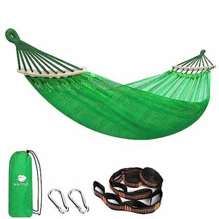 Anyoo Large Mesh Hammock with Spreader Bars, 320 x 150 cm, Breathable Cool Net Hammock with Tree Straps Kits for Outdoor/Indoor Garden Balcony Ba
