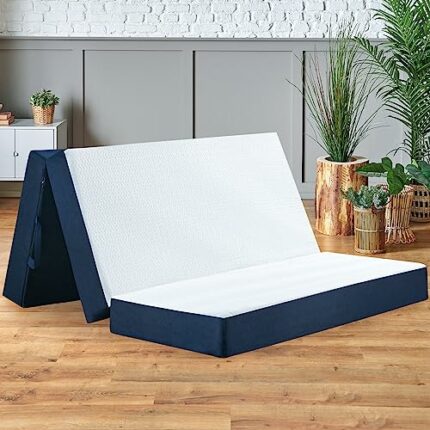 Folding Mattress Queen Size,4 Inch Tri-Folding Portable Trifold Mattress Topper with Washable Cover, Non-Slip Bottom Camping Mattress Guest Bed