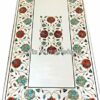 Gifts And Artefacts 24 x 48 Inches Rectangle Shape White Marble Kitchen Table for Home Furniture Decor Floral Pattern Inlay Work Dining Table Top