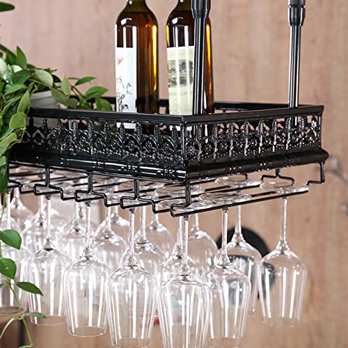 Ceiling Wine Racks | Hanging Wine Glass Holder | Vintage Wine Bottle Holder | Rustic Wall Mounted Stemware Holder| Adjustable Height