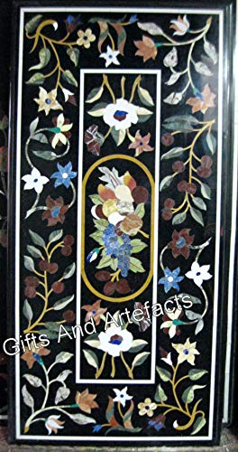 Gifts And Artefacts 36 x 72 Inches Rectangle Shape Black Marble Office Meeting Table Top Marquetry Art Dining Table for Home Furniture Decor