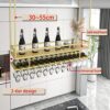 EMISOO Ceiling Mount Shelf Hanging Wine Rack with Glass Holder and Shelf, Adjustable Height Metal Ceiling Bar Wine Glass Rack, 2 Layer Industrial