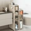 Toilet Side Storage Cabinet, Narrow Bathroom Floor Cabinet with 4 Drawers and Casters Freestanding Slim Drawer Storage Tower for Laundry Room, Li