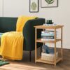 UOMIO Square Bamboo End Table 3-Tier Small Sofa Tables Slim Bedside table with Storage Shelf Practical Console Side Table Coffee Table for Living