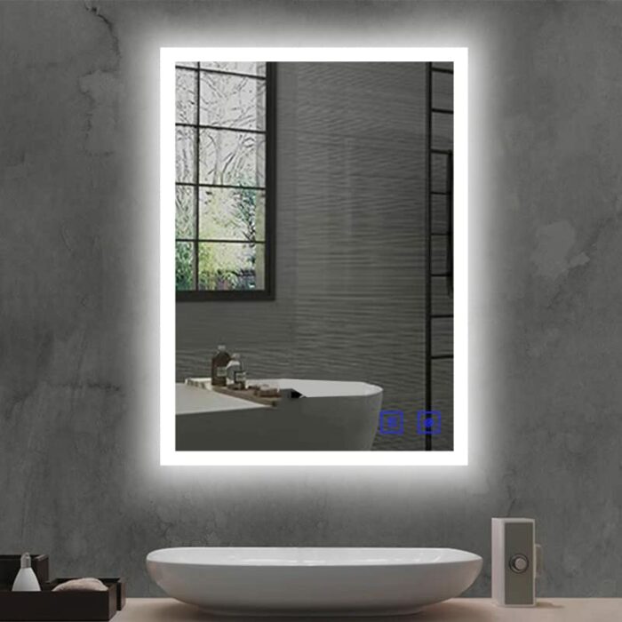 KYHOMY 50x70CM Illuminated Backlit LED Bathroom Mirror Wall Mounted Vanity Mirror Demister Pad Anti-Fog 3-Color Dimmable LED light IP44 Horizonta