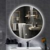 Bathroom LED Lighting Mirror R24' with Anti-Fog Function Wall Mounted Backlit Thickness 5MM Round, Touch Button 6000K, for Home, Bathroom, Hotel,