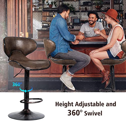 SDFGH Set of 2 Adjustable Bar Stools Swivel Bar Chairs with Back&Footrest Retro Brown