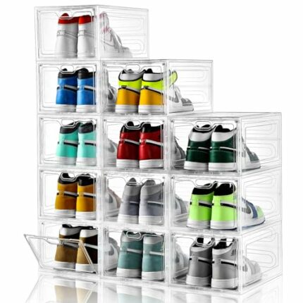 INSTY 12 Pack Shoe Storage Box, Clear Shoe Boxes Stackable, Shoe Boxes with Door, Shoe Organizer and Shoe Containers For Sneaker Storage, Fit up