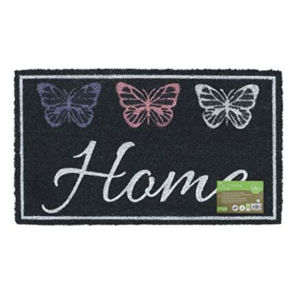 JVL Eco-Friendly Latex Backed Coir Door Mat, Home Butterflies, 40 x 70 cm Approx., 02-876