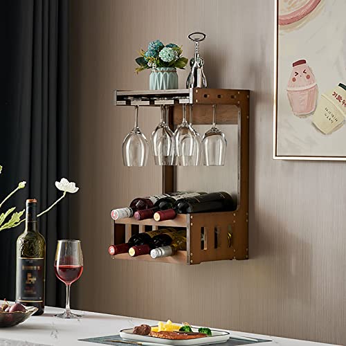 Wooden Wall Mounted Wine Rack,Wall Wine Rack,Wine Bottle Stemware Glass Rack Wall Mounted,Wine Racks,Glass Rack,Hanging Wine Bottle Shelf Organiz