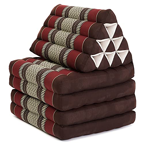 LEEWADEE 4-Fold Mat with Triangle Cushion – Firm TV Pillow, Foldable Mattress with Cushion Made of Eco-Friendly Kapok, 225 x 50 cm, black orange