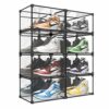 SOGOBOX Shoe Box with Mirror Back,Stackable Clear Shoe Box,As Shoe Box Storage Containers and Shoe Display Case,with Magnetic Side Opening Door,