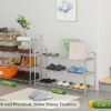 SKIKEN 4-Tier Expandable Shoe Rack, 100% Stainless Steel, 4-Rod Extendable and Adjustable Feet, Simple Standing, Adjustable Shoe Rack for Entrywa