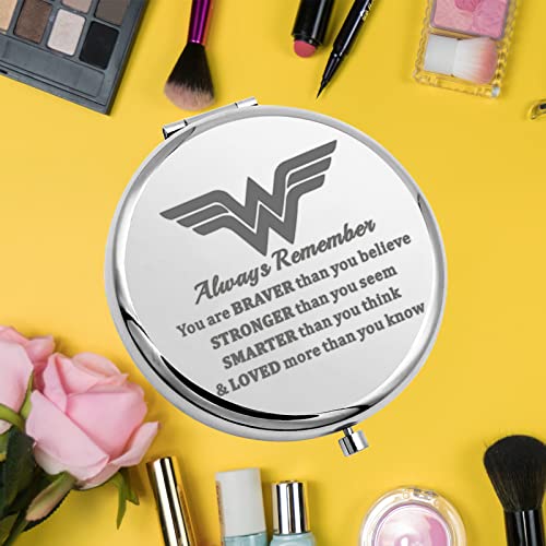 KEYCHIN Heroine Pocket Mirror Diana Fans Gift You are Braver Stronger Smarter Than You Think Heroine Compact Mirror for Women Girls (Heroine Mirr