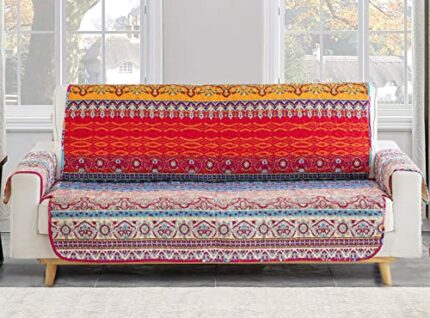 Bohemian Mandala Sofa Cover Slipcover with Strap Seat,Floral Protector Couch Cover with Non-Slip Particles,Soft Microfiber Furniture Slipcover fo