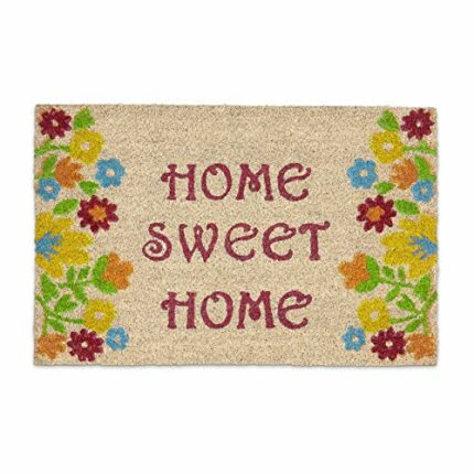 Relaxdays Coir Doormat "Home Sweet Home" 40 x 60 cm Welcome Mat with Flower Pattern and Anti-Slip PVC Underside Cute Floor Mat, Brown
